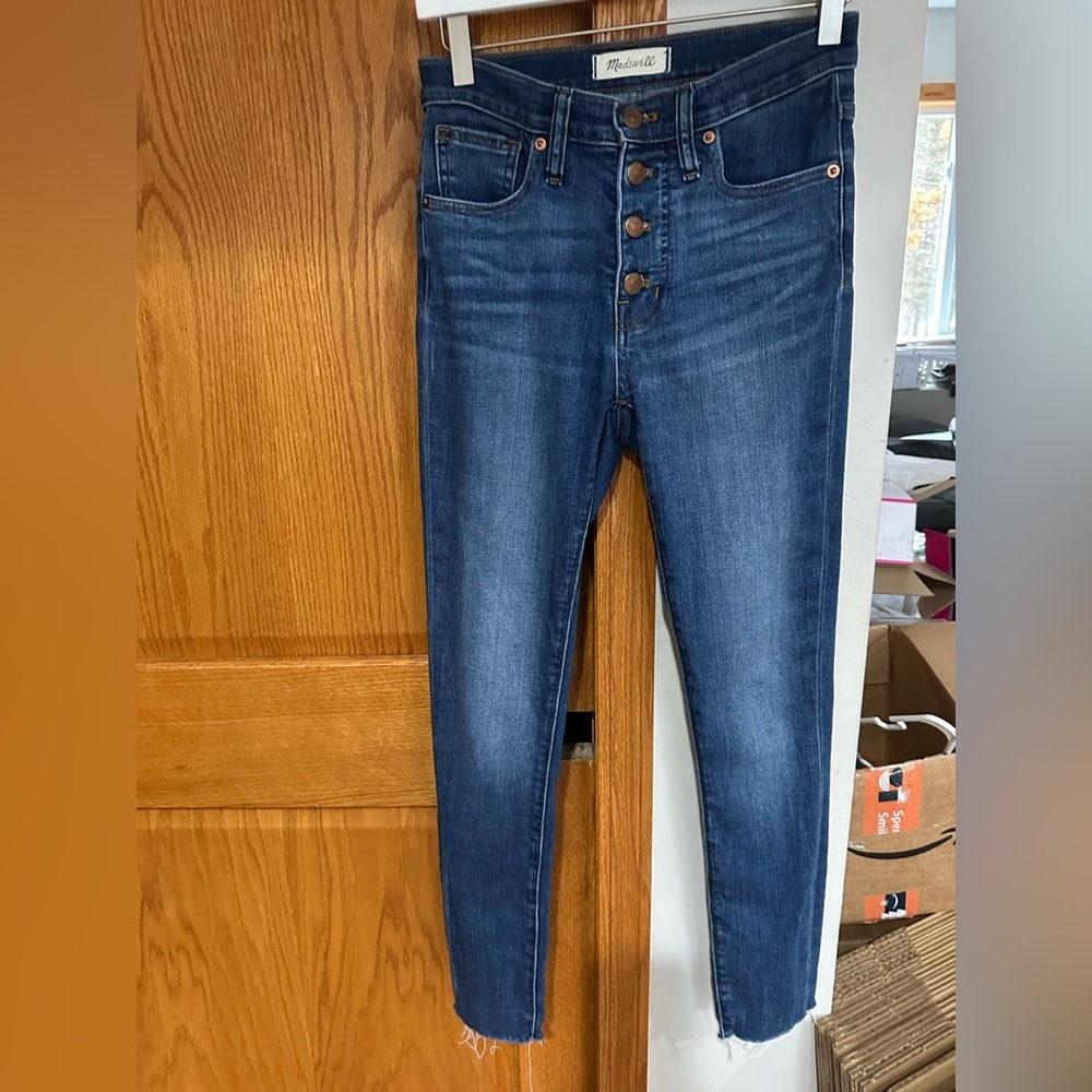 Madewell High Rise Dark Blue Jeans with raw hem - Picture 2 of 8